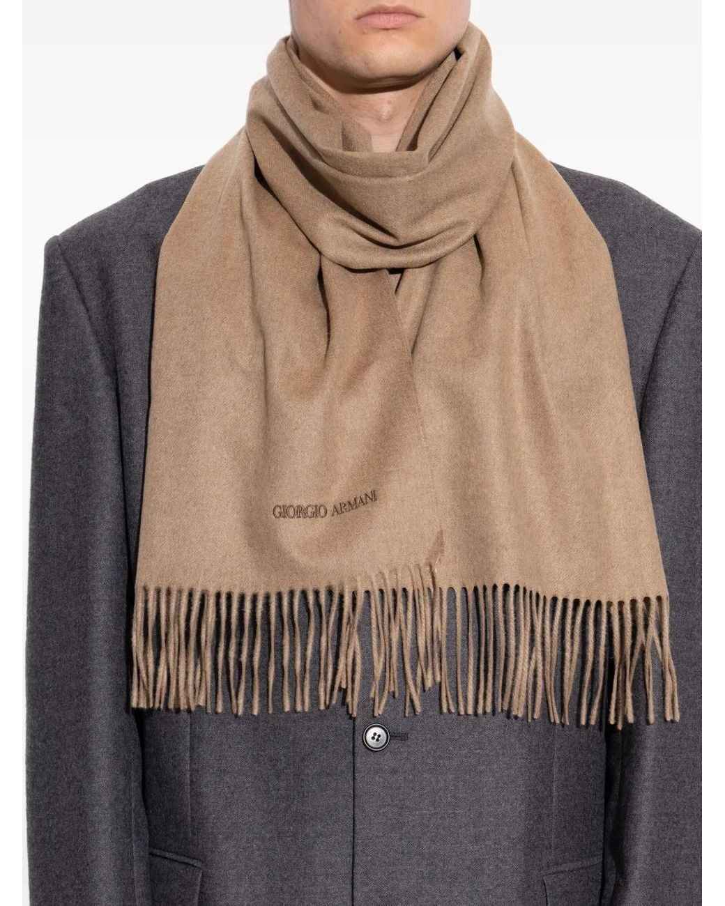 Giorgio Armani Natural Fringed Wool Scarf for men