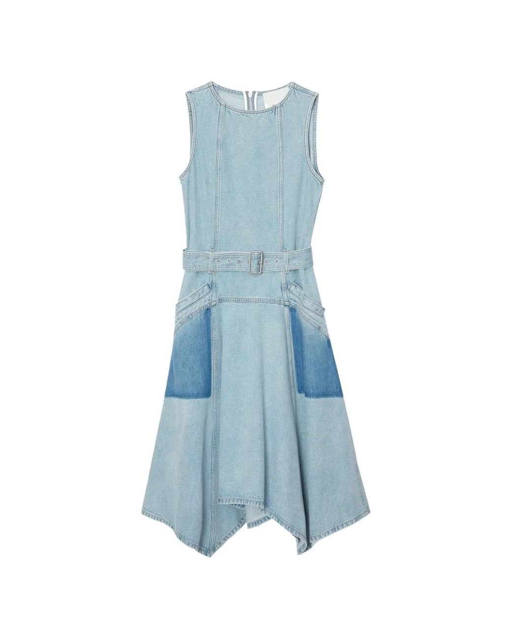 3.1 Phillip Lim Blue Patchwork Belted Cotton Midi Dress