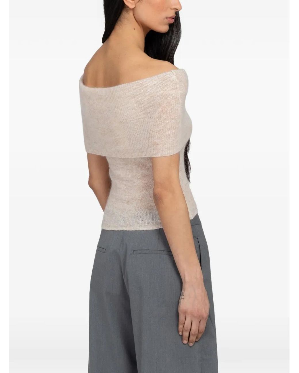 Samsøe & Samsøe Gray Sahera Off-The-Shoulder Foldover Top