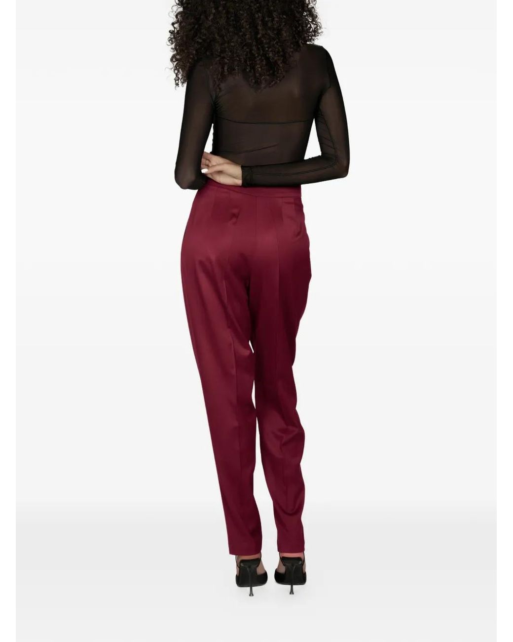 Mia Peculiar Red Pleated Pearl Trousers