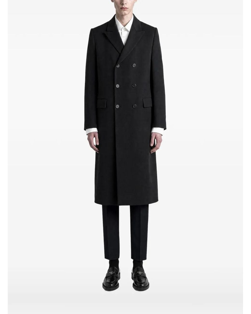Prada Black Double-Breasted Wool Coat for men