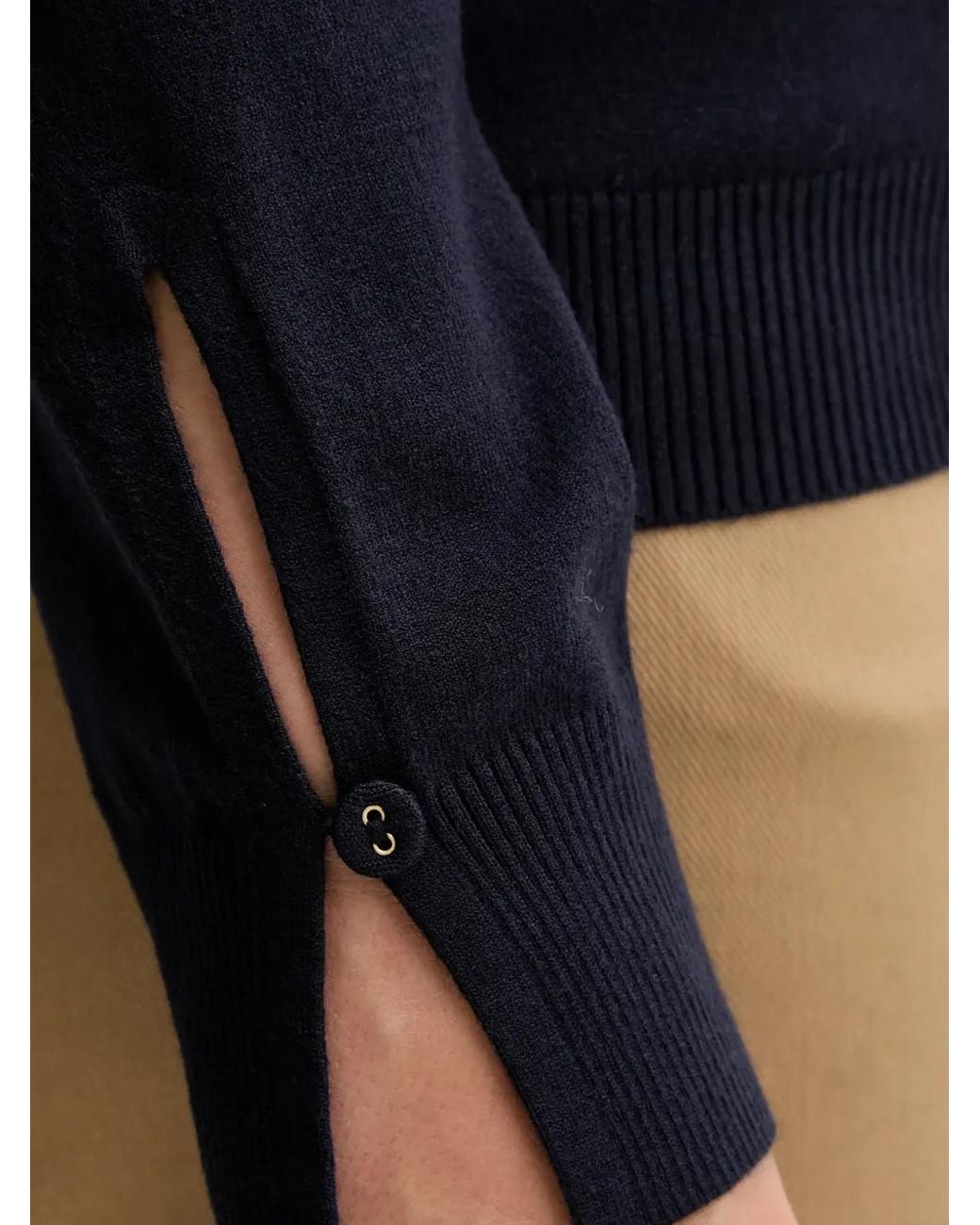 Benetton Blue Off-Shoulder Button-Cuff Sweater