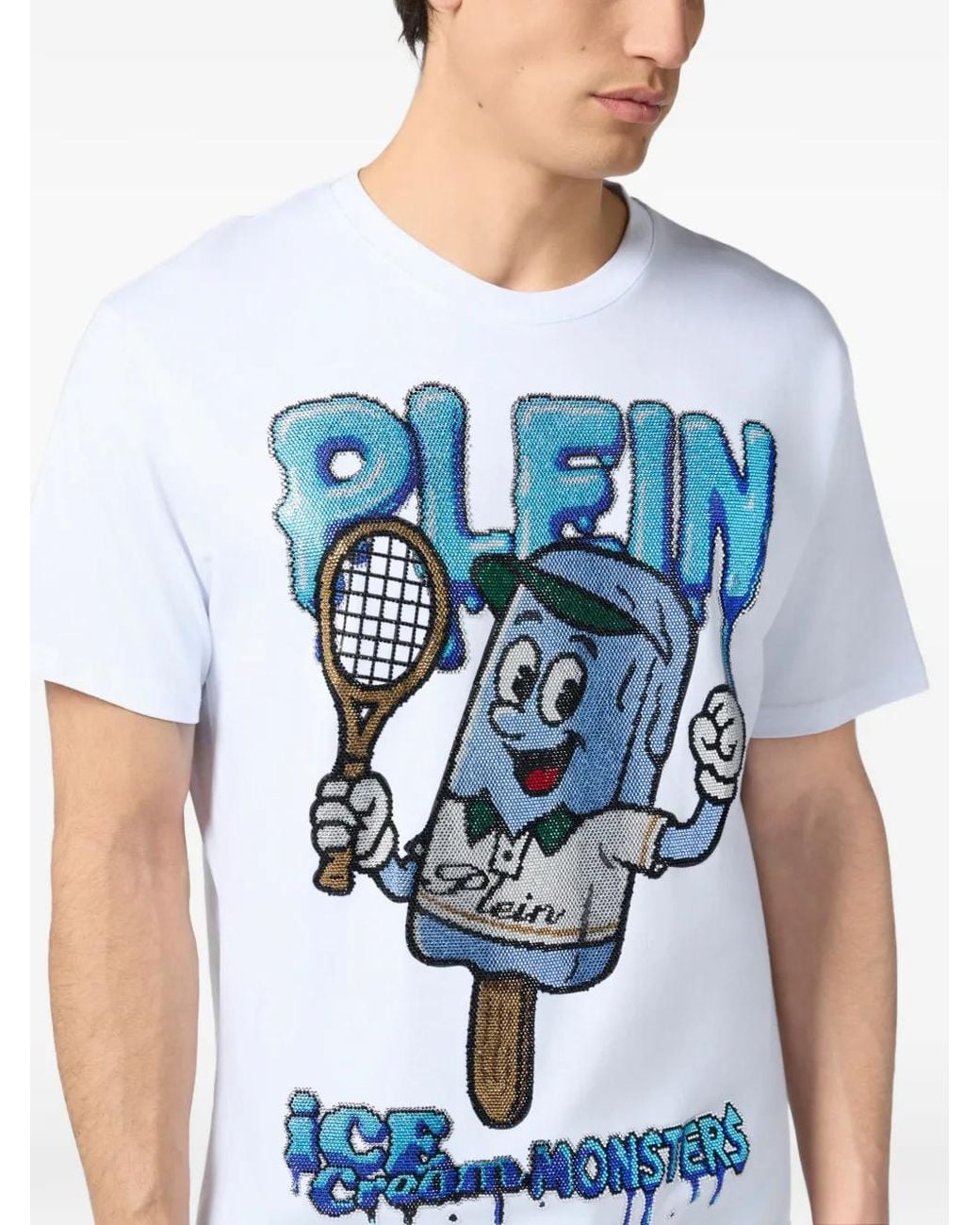 Philipp Plein Blue Round Neck T-Shirt Ice Cream Tennis for men