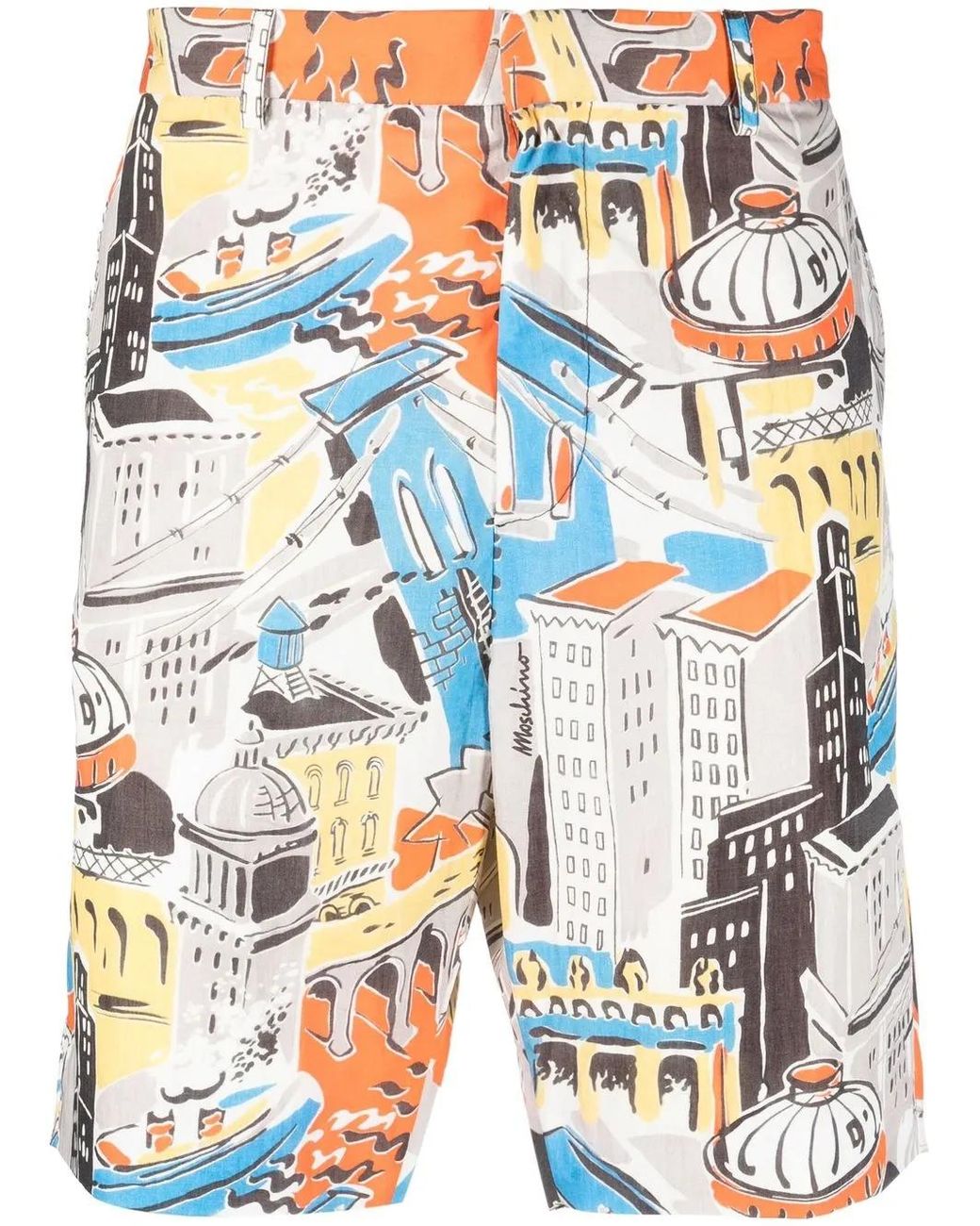 Moschino Blue Abstract-Print Cotton-Blend Shorts for men