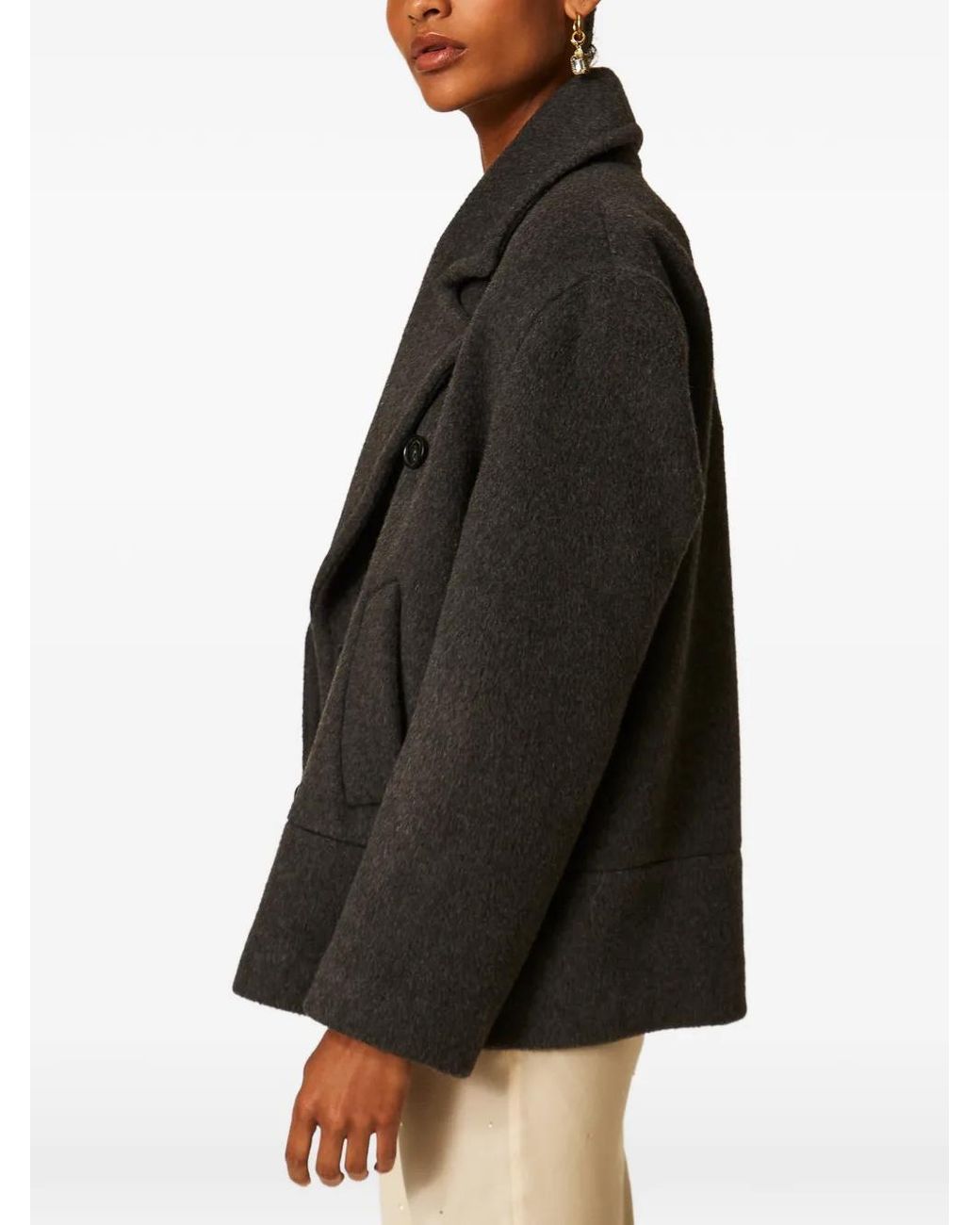 Twinset Black Wool Blend Caban Coat