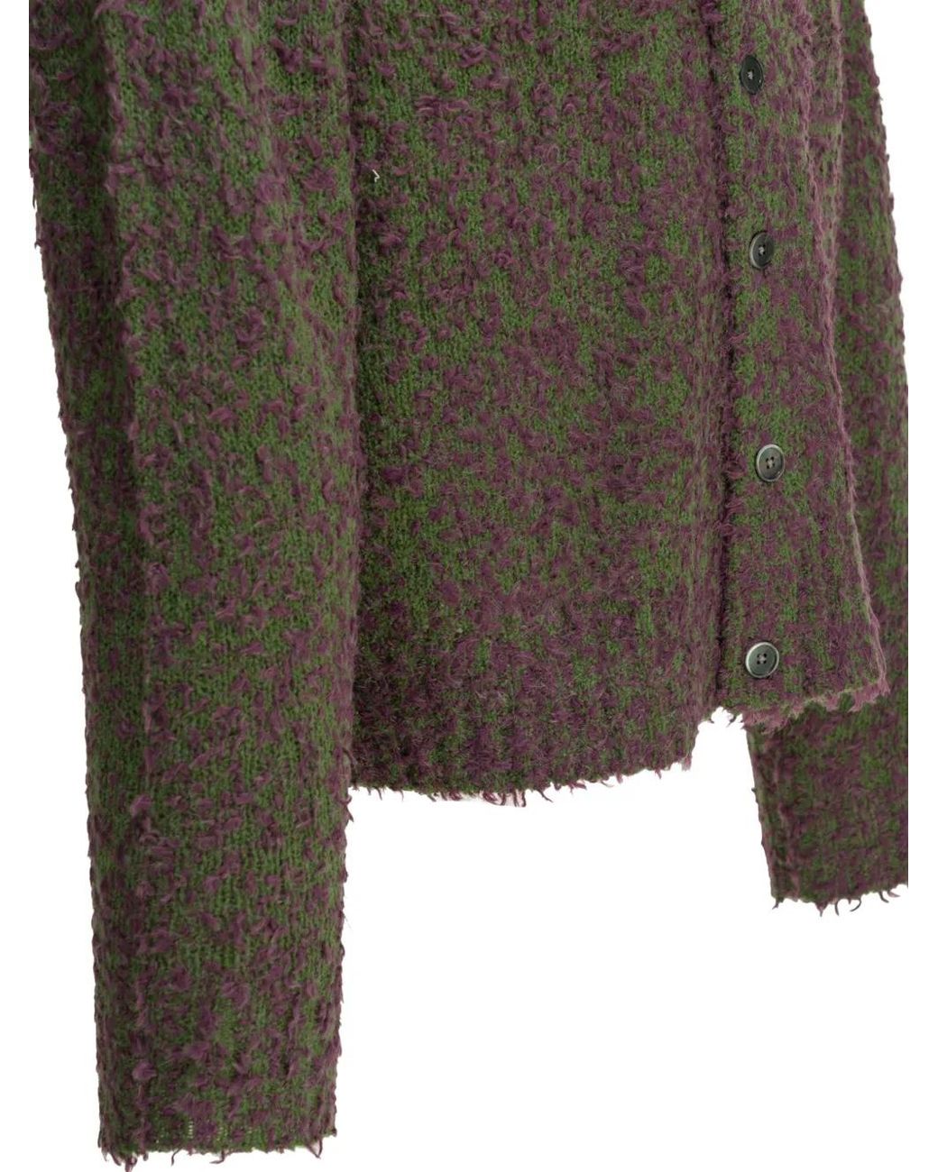 Stussy Green Bouclé-Knit Cardigan