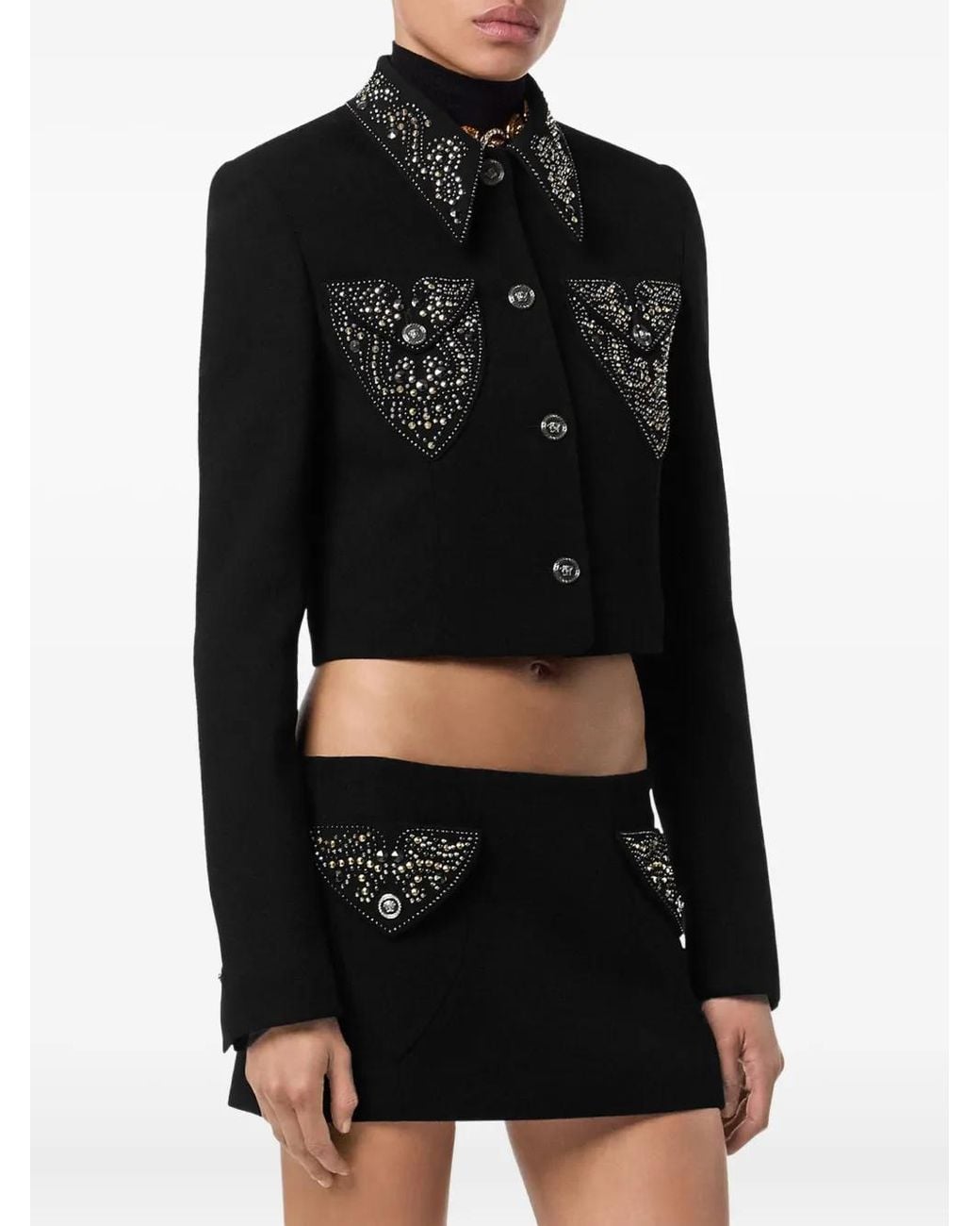 Versace Black Cropped Jacket With Tailored Fit
