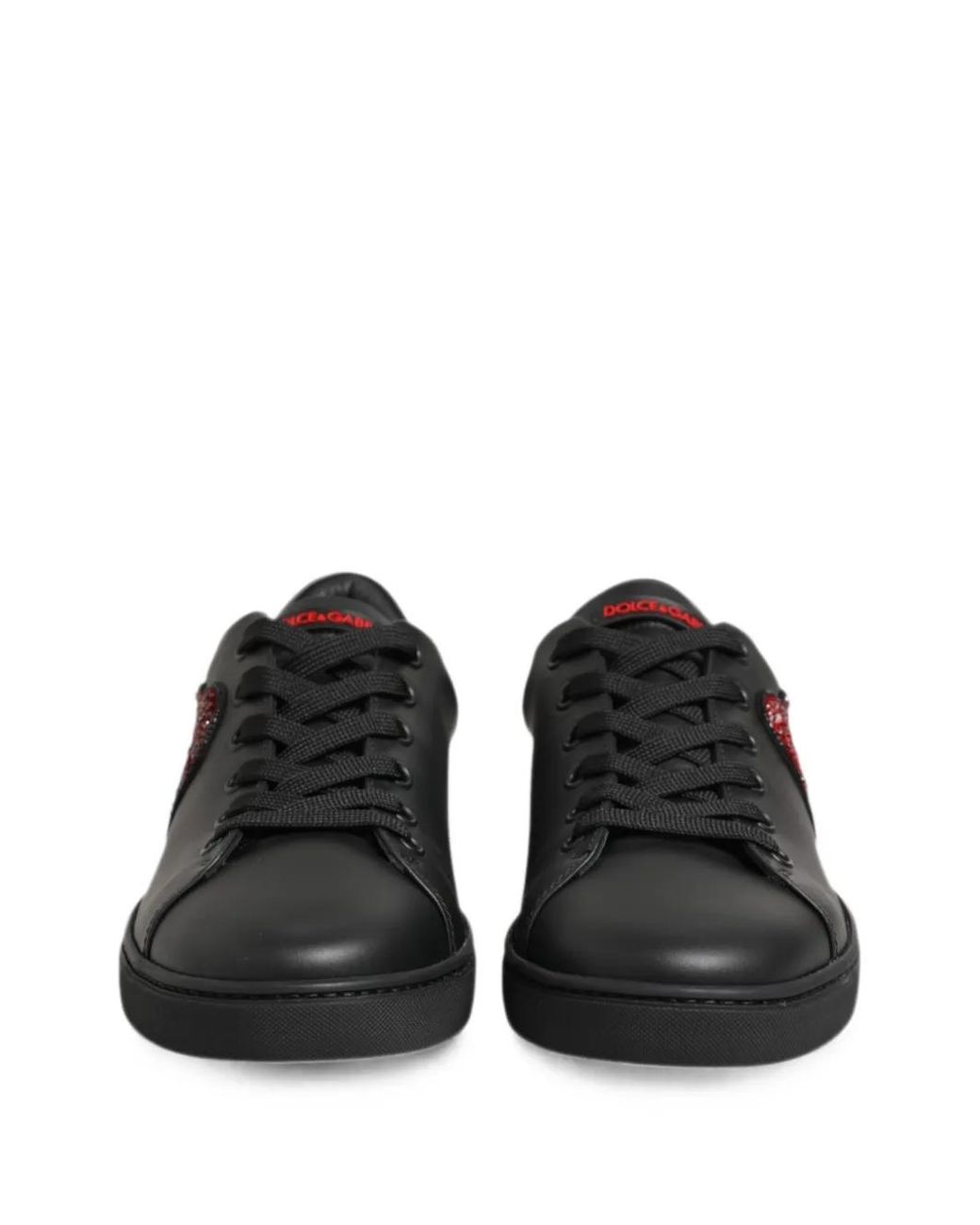 Dolce & Gabbana Black Crystal-Heart Leather Sneakers