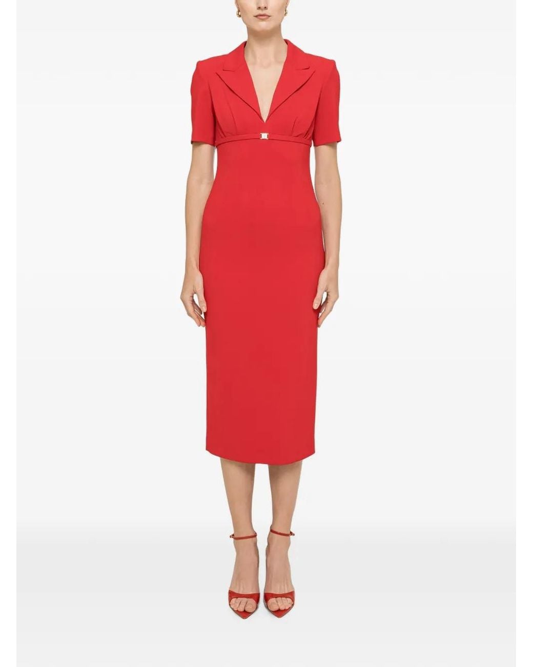 Nissa Red Robe Ajustée À Coupe Mi-Longue
