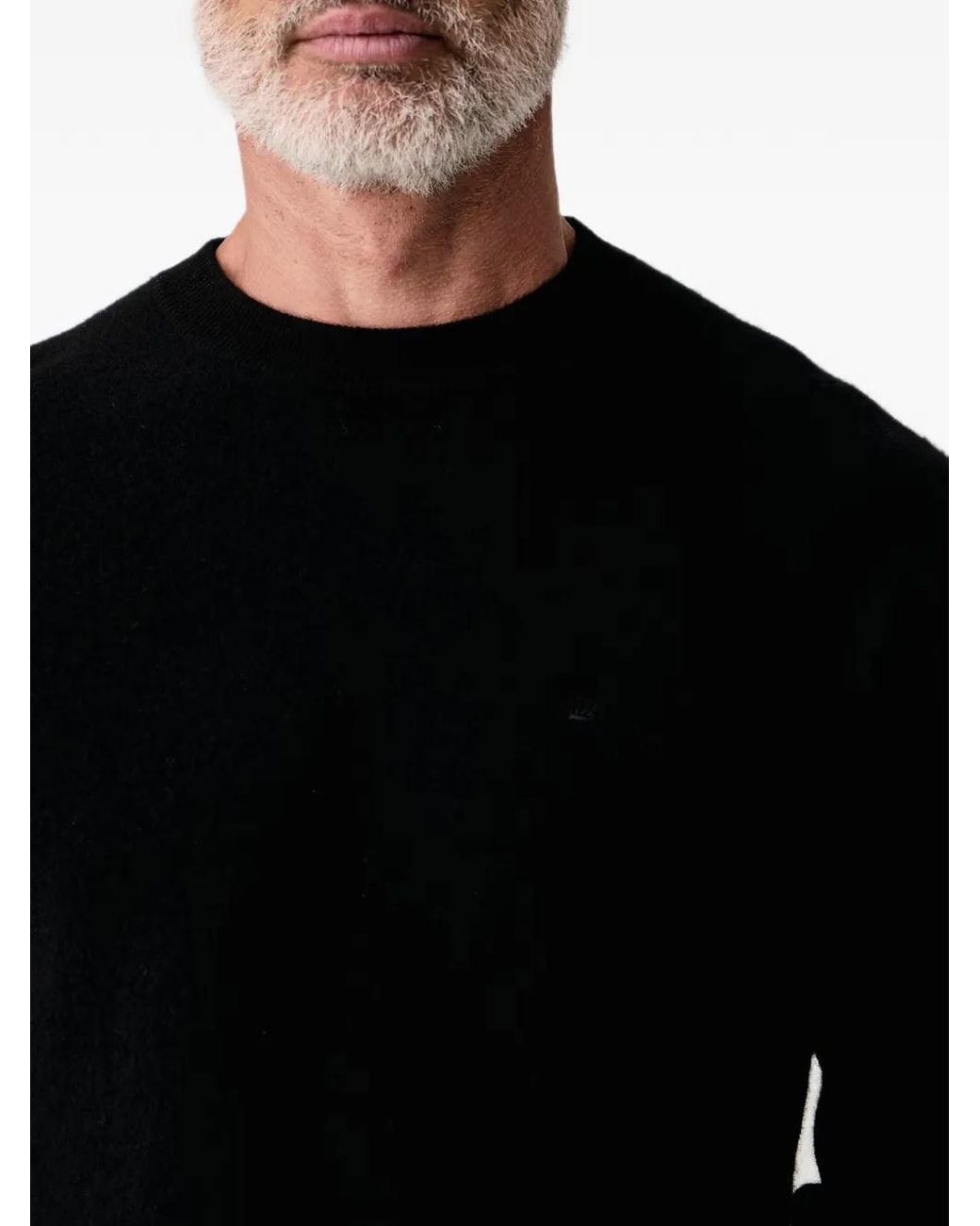 Lindbergh Black Embroidered-Logo Crew-Neck Wool Sweater for men