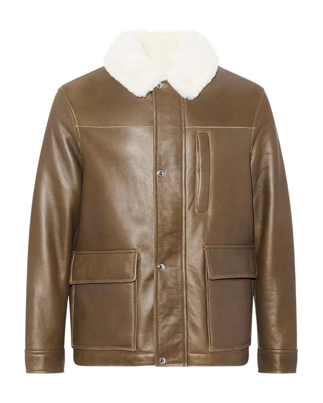 Yves Salomon Brown Shearling Collar Leather Jacket for men