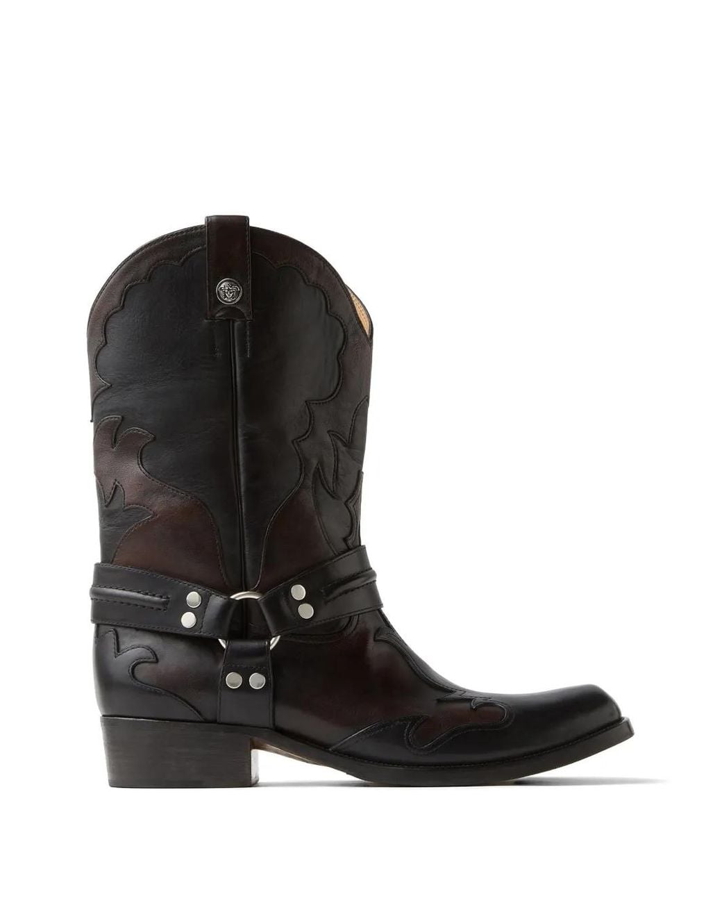 Versace Black Sylvester Leather Western Boots for men