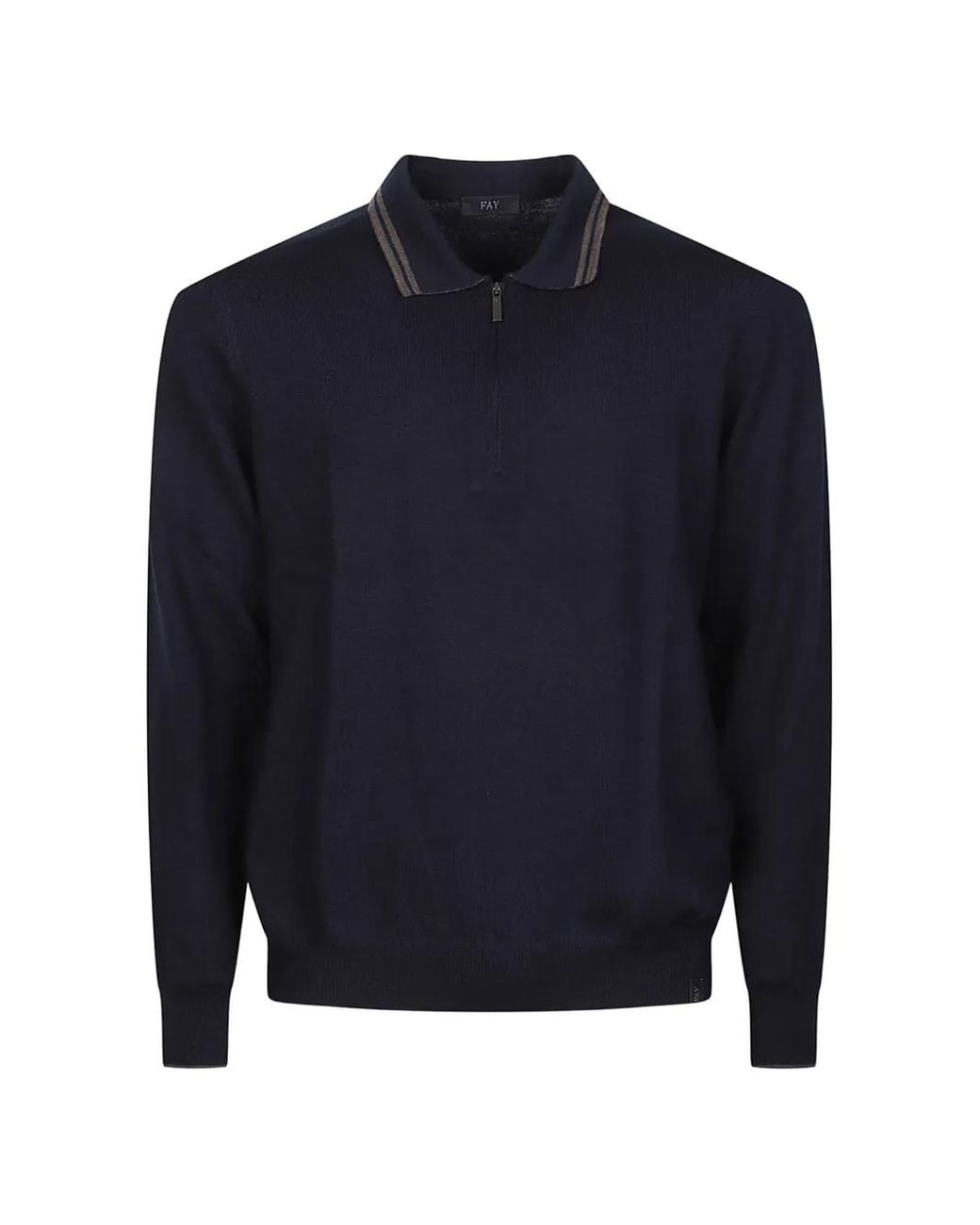 Fay Blue Stripe-Trim Quarter-Zip Polo Shirt for men