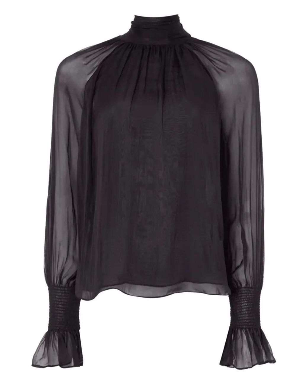 Temperley London Blue Quintette Ruffled-Cuff Blouse