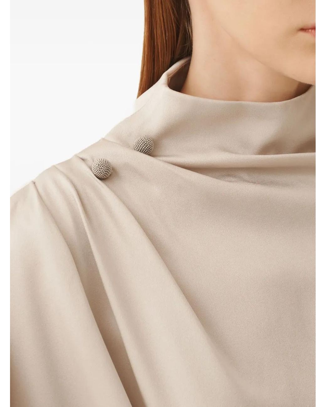 Fabiana Filippi Natural Draped Mock-Neck Top