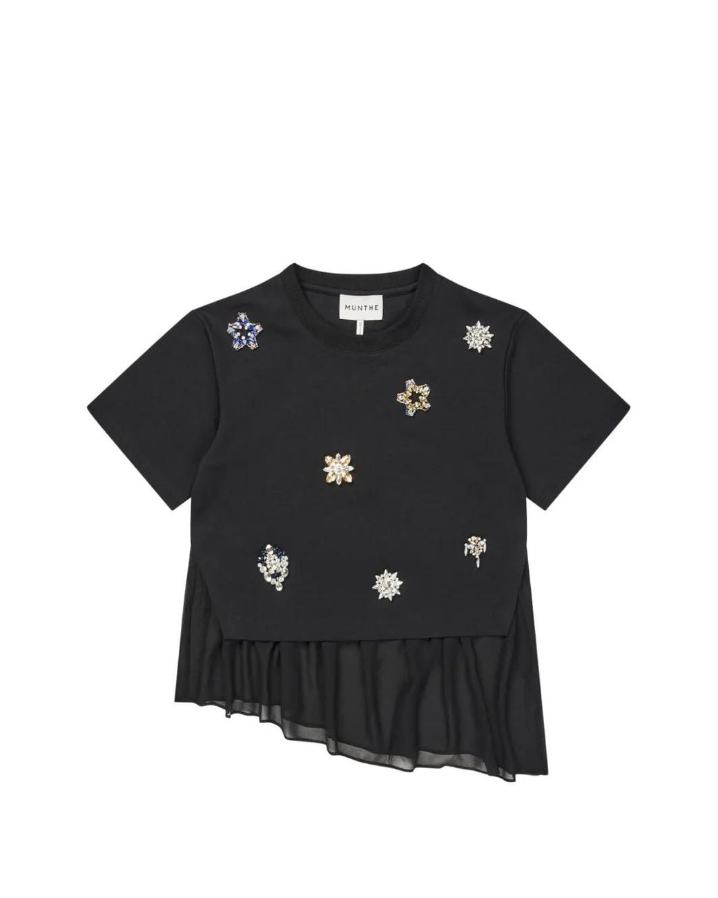 Munthe Black Vach Crystal-Embellished Layered T-Shirt