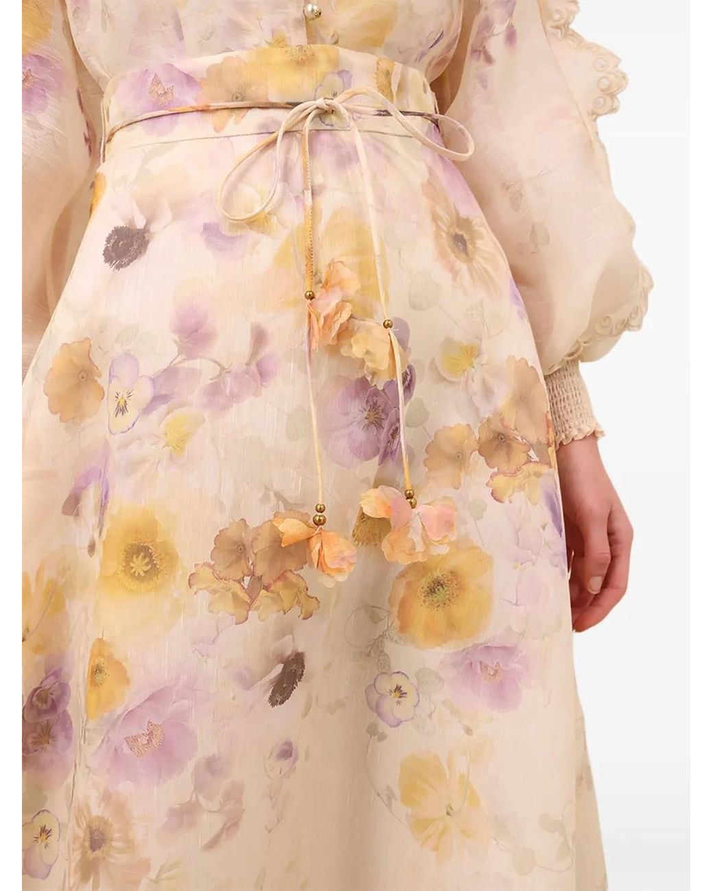 Zimmermann Natural Memento Embroidered Midi Skirt