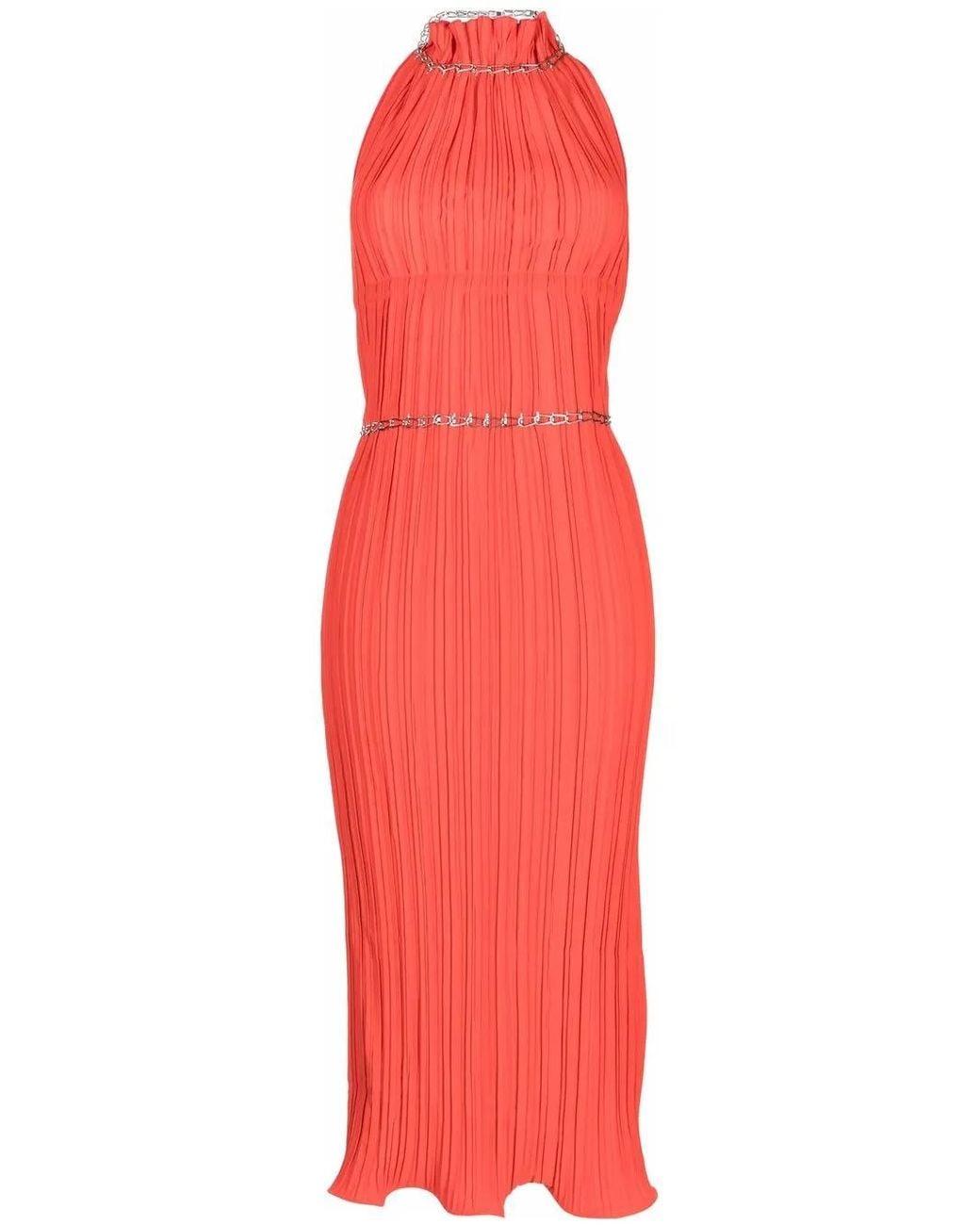 Dion Lee Red Chain-Detail Pleated Midi Dress