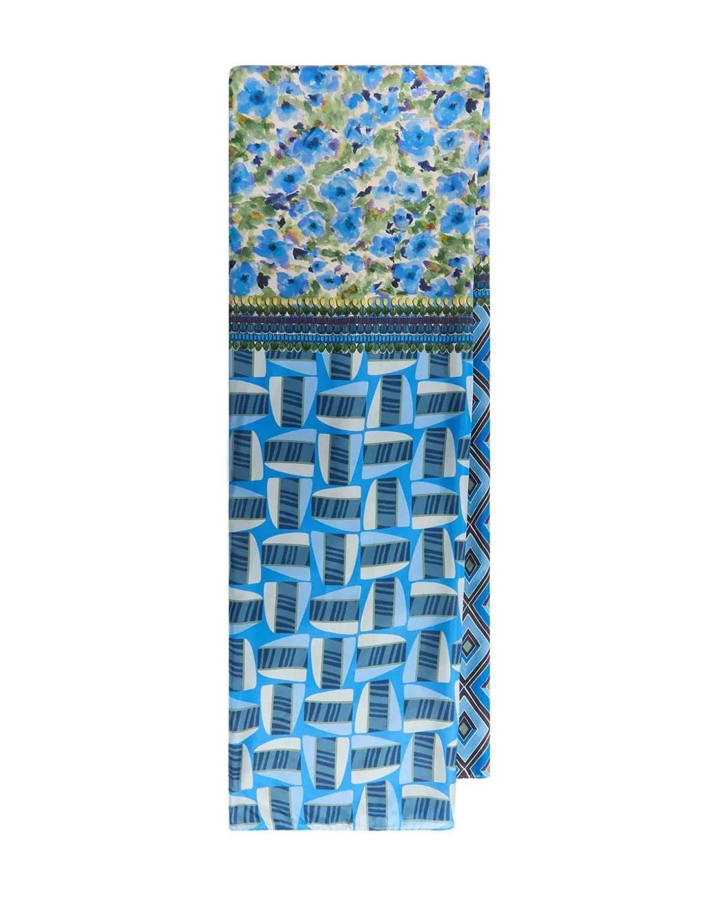 Maliparmi Blue Floral Geometric-Pattern Scarf