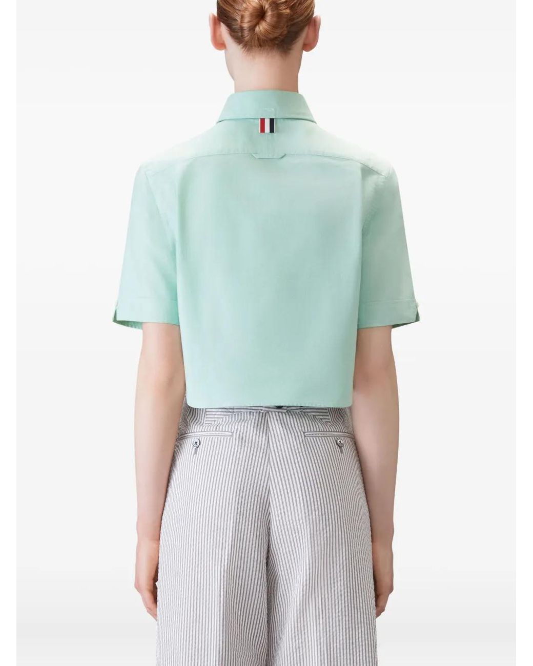 Thom Browne Blue Oxford Cropped Short Sleeve Shirt