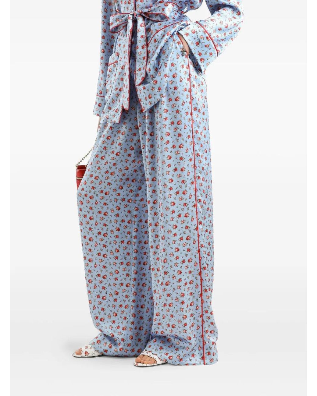 Dolce & Gabbana Blue Floral-Print Silk Trousers