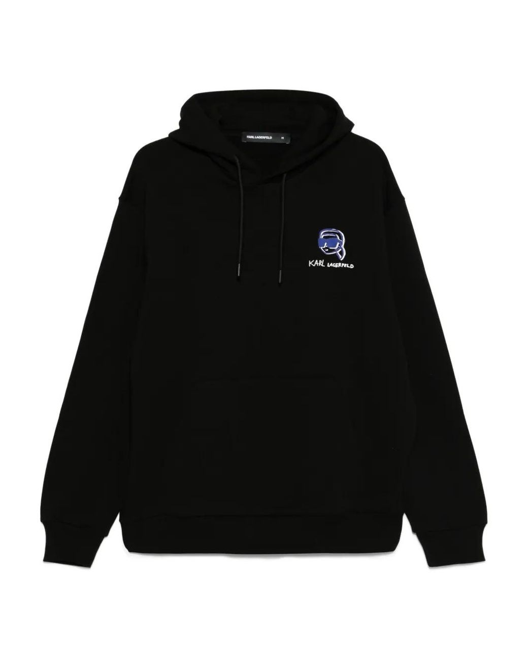 Karl Lagerfeld Black Embroidered Logo Cotton Hoodie for men