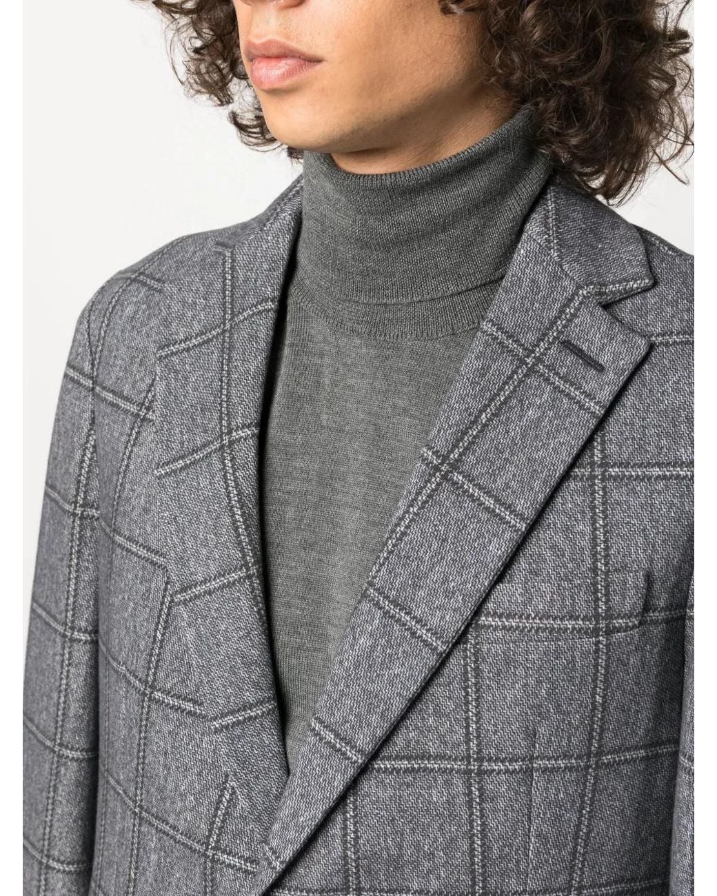 Circolo 1901 Gray Plaid-Check Single-Breasted Blazer for men