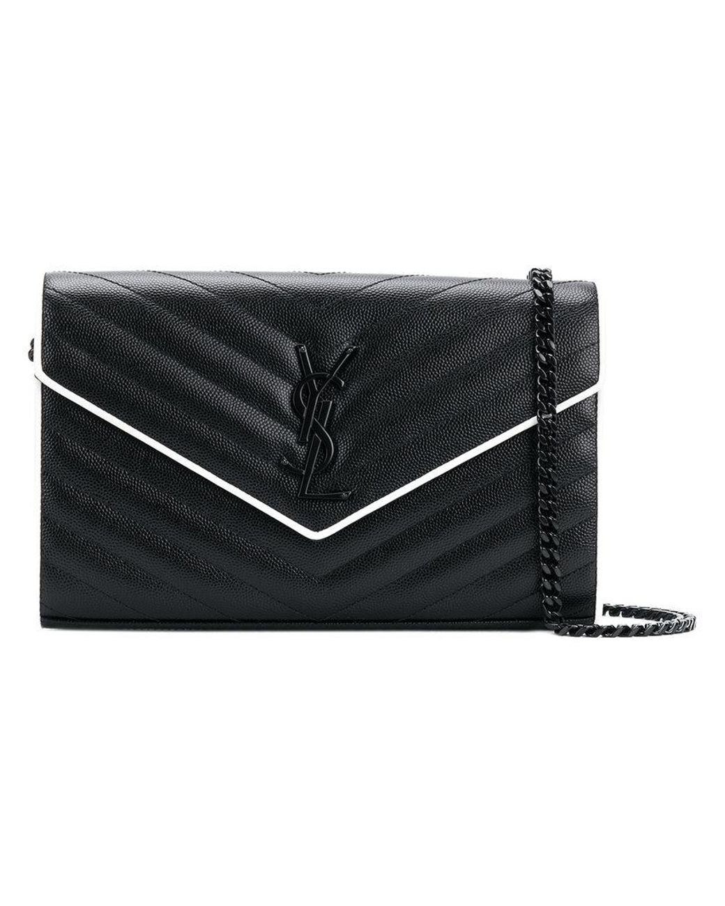 Saint Laurent Contrast Trim Monogram Chain Wallet in Black Lyst