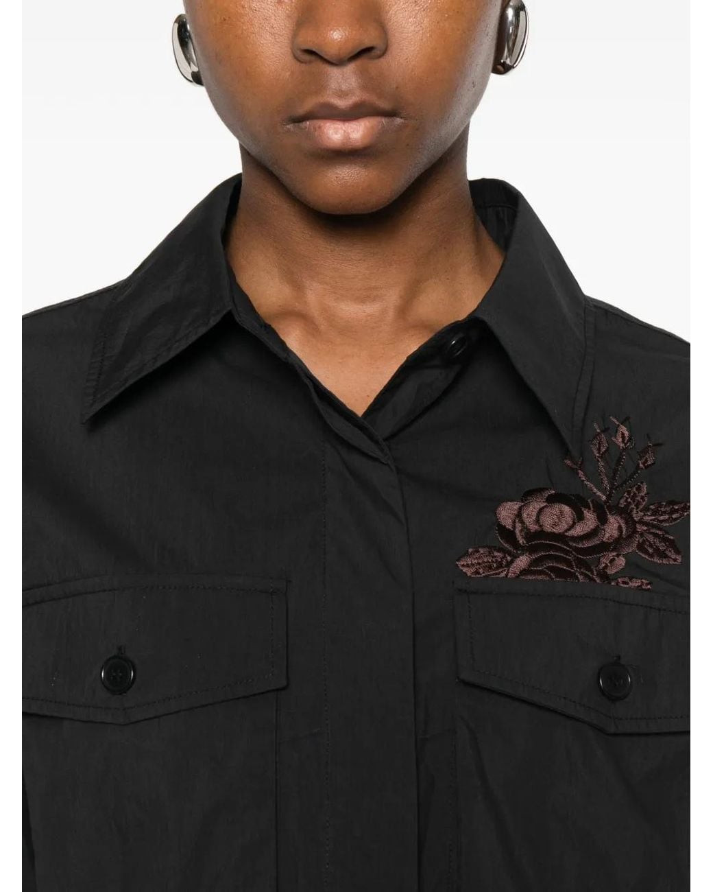 P.A.R.O.S.H. Black Flower-Embroidered Belted Jumpsuit