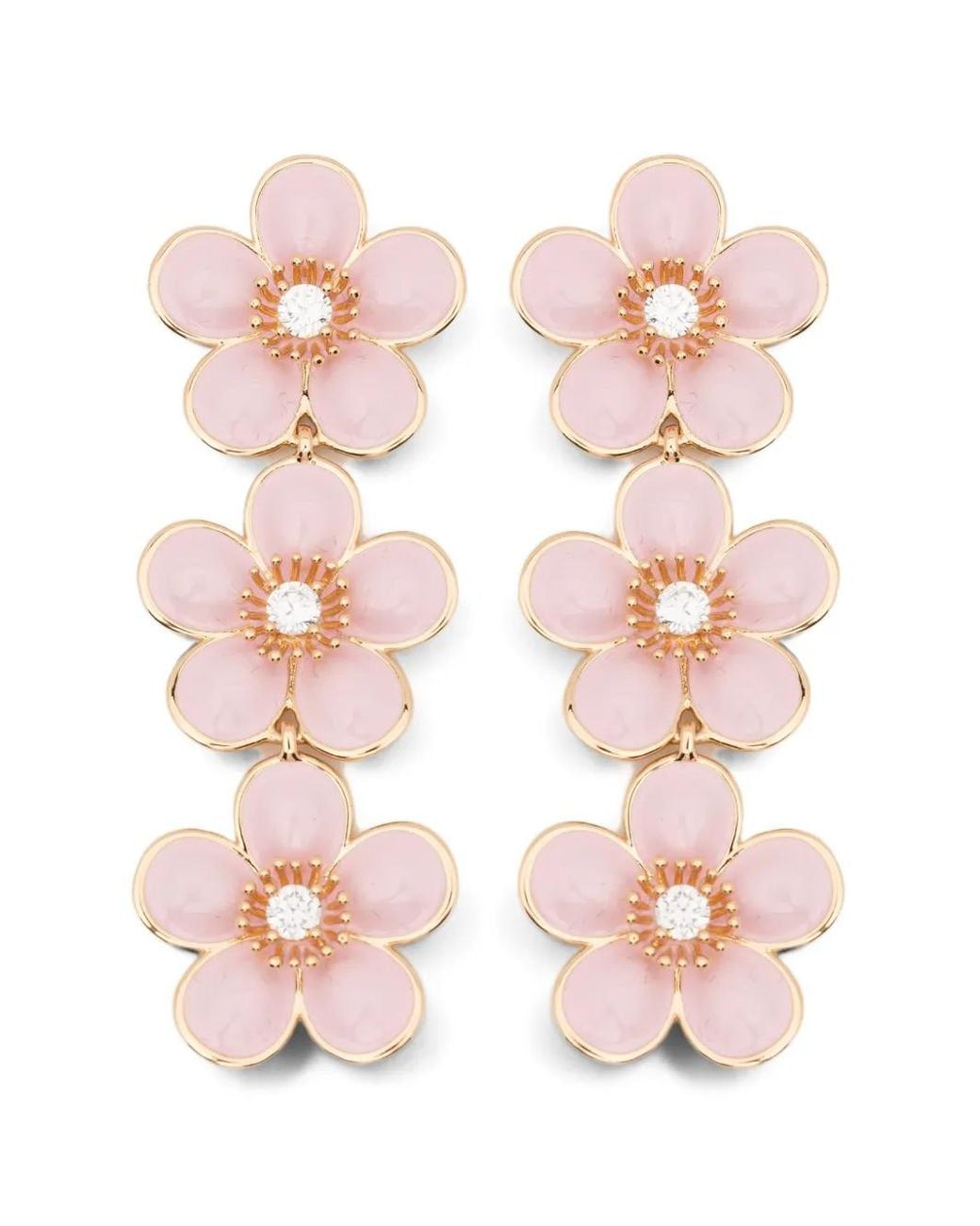 Self-Portrait Pink Enamel Flower Tiered Earrings