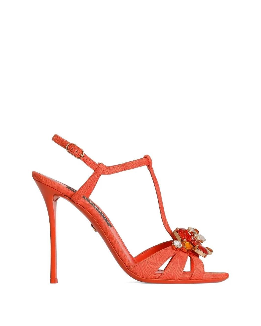 Dolce & Gabbana Red Brocade Sandals With Embroidery