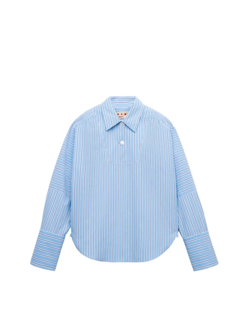 Marni Blue Light Striped Poplin Shirt With Bib Insert