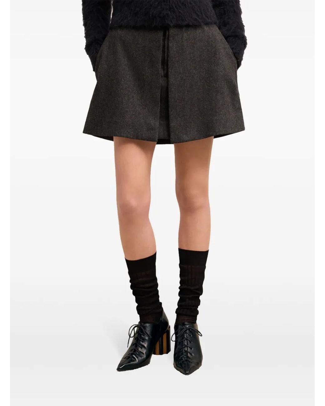 AMI Black 90Mm Pointed-Toe Lace-Up Ankle Boots