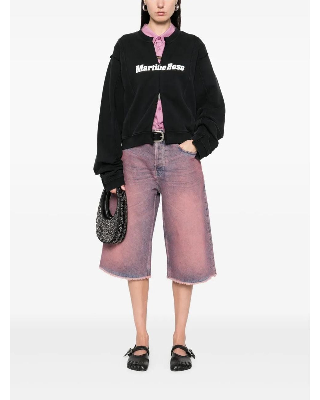 Martine Rose Shrunken Zip-Up Sweatshirt in Black | Lyst