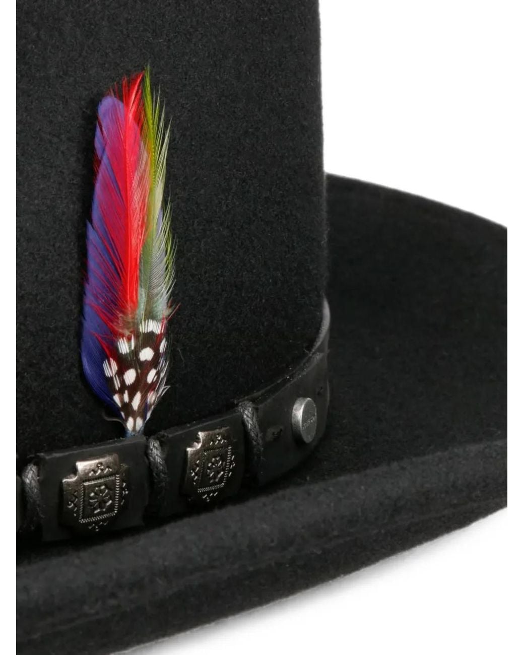 Stetson Black Feather-Detail Leather-Trimmed Hat