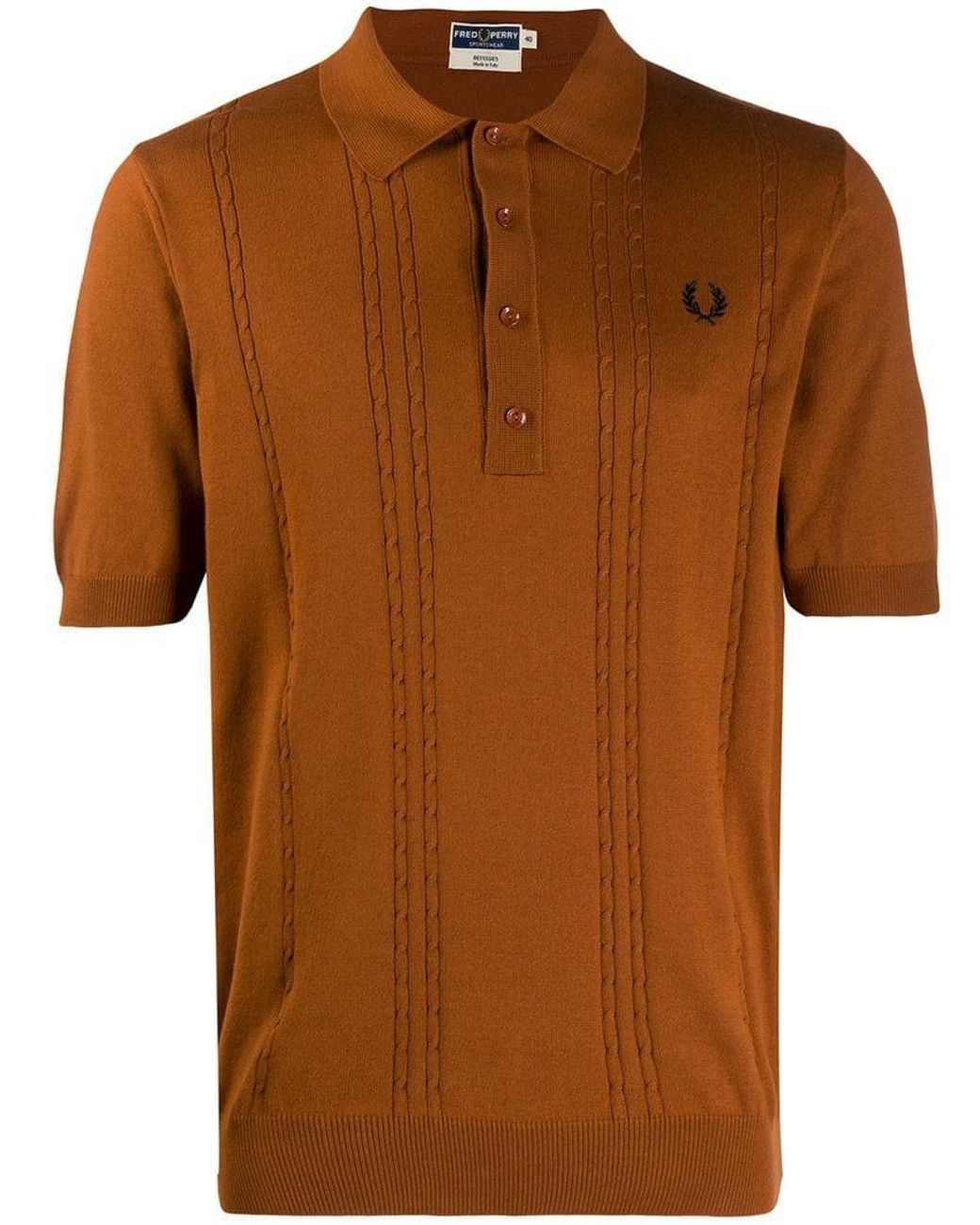 Fred Perry Cable Knitted Polo Shirt in Brown for Men | Lyst