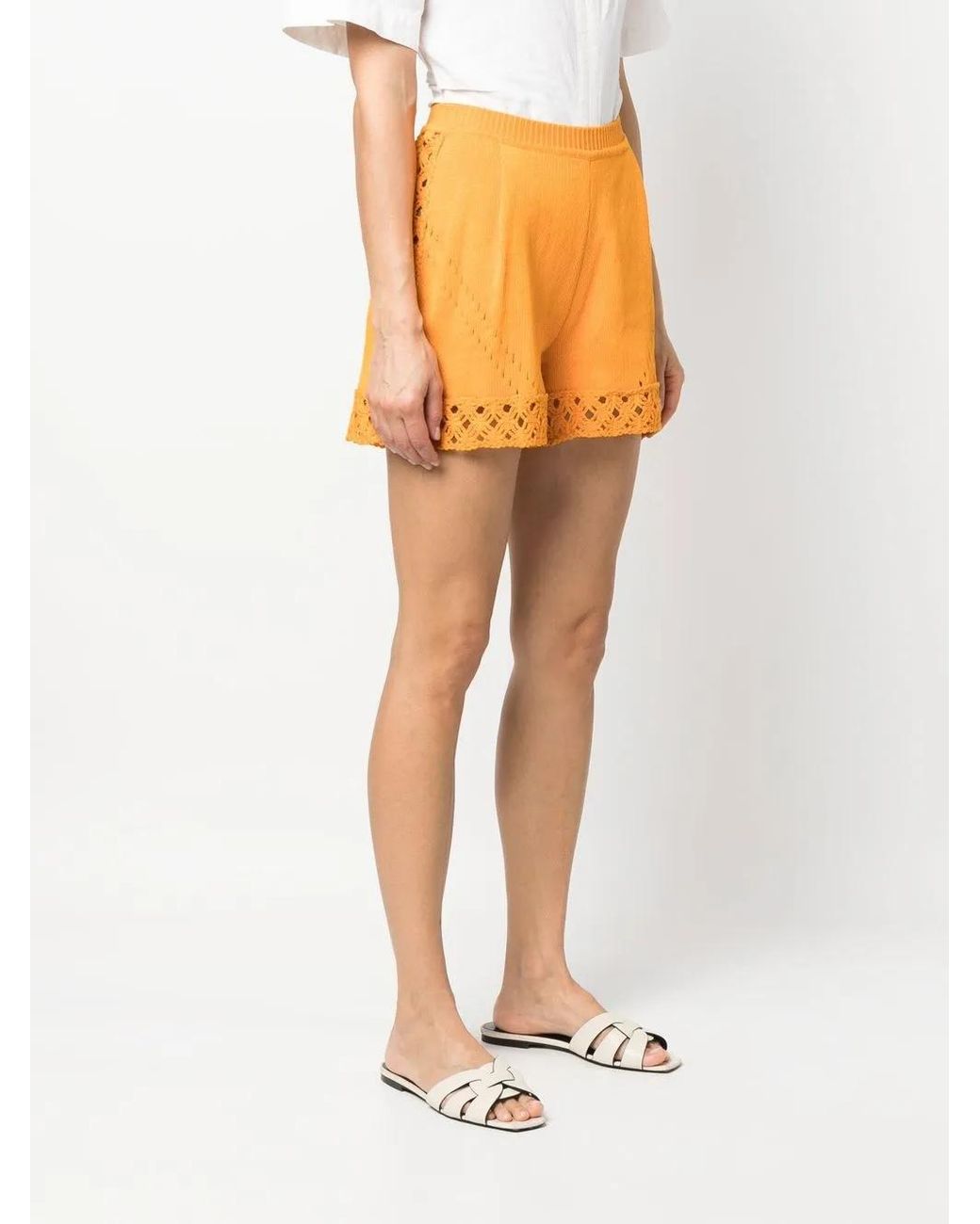 Alberta Ferretti Orange Open-Knit Shorts