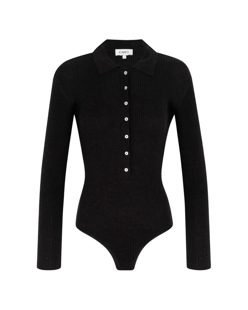 CAYET Black Jill Ribbed-Knit Bodysuit