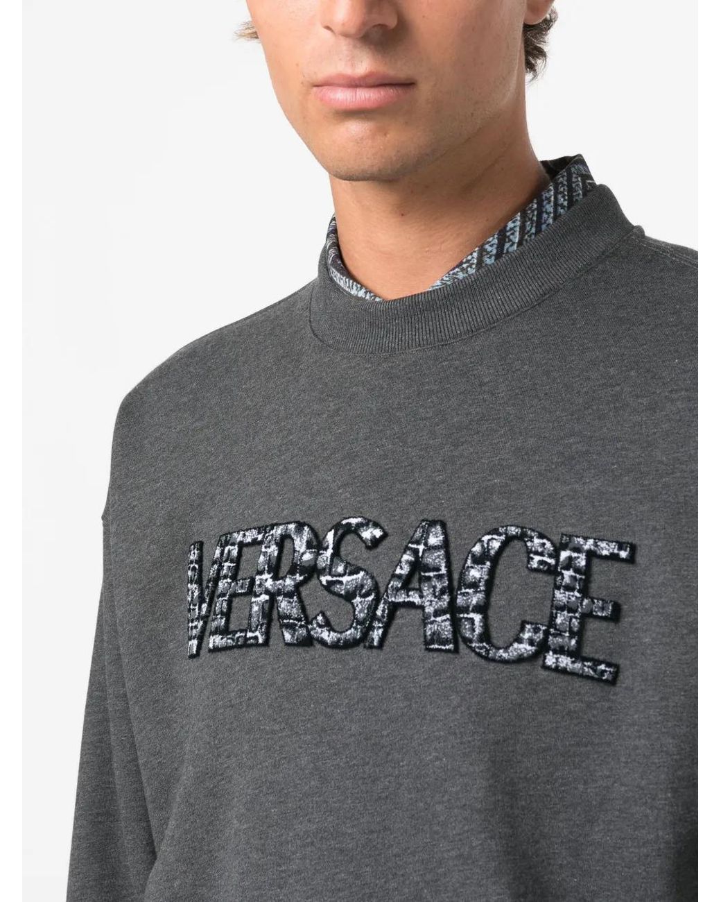 Versace Gray Logo-Patch Cotton Sweatshirt for men