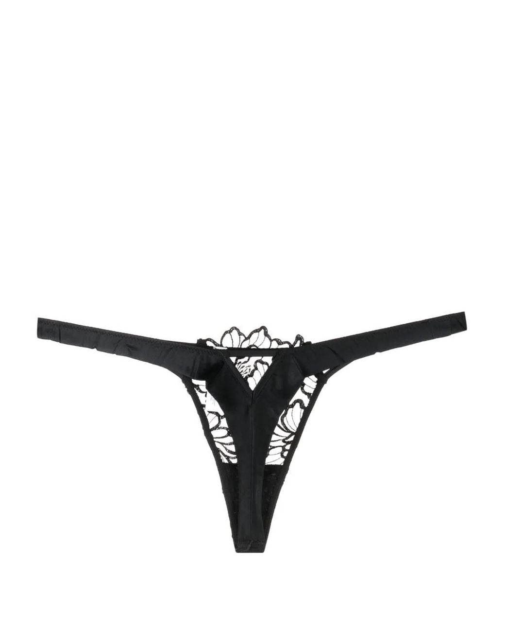 Fleur du Mal Black Whitney Embroidered Thong