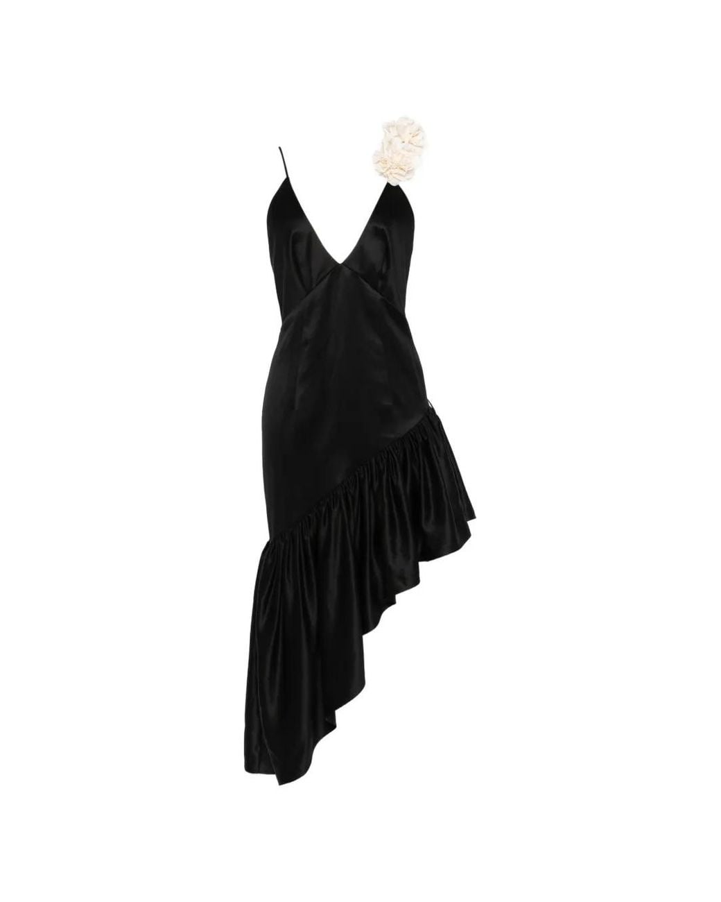 Sandro Black Flower Detail Asymmetrical Ruffled Dress