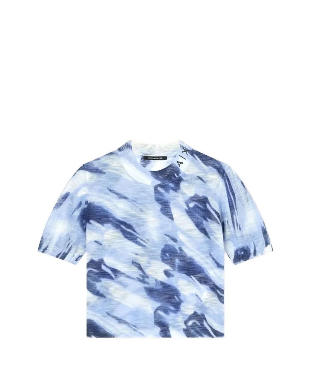ARMANI EXCHANGE Blue Abstract-Print Short-Sleeve Sweater