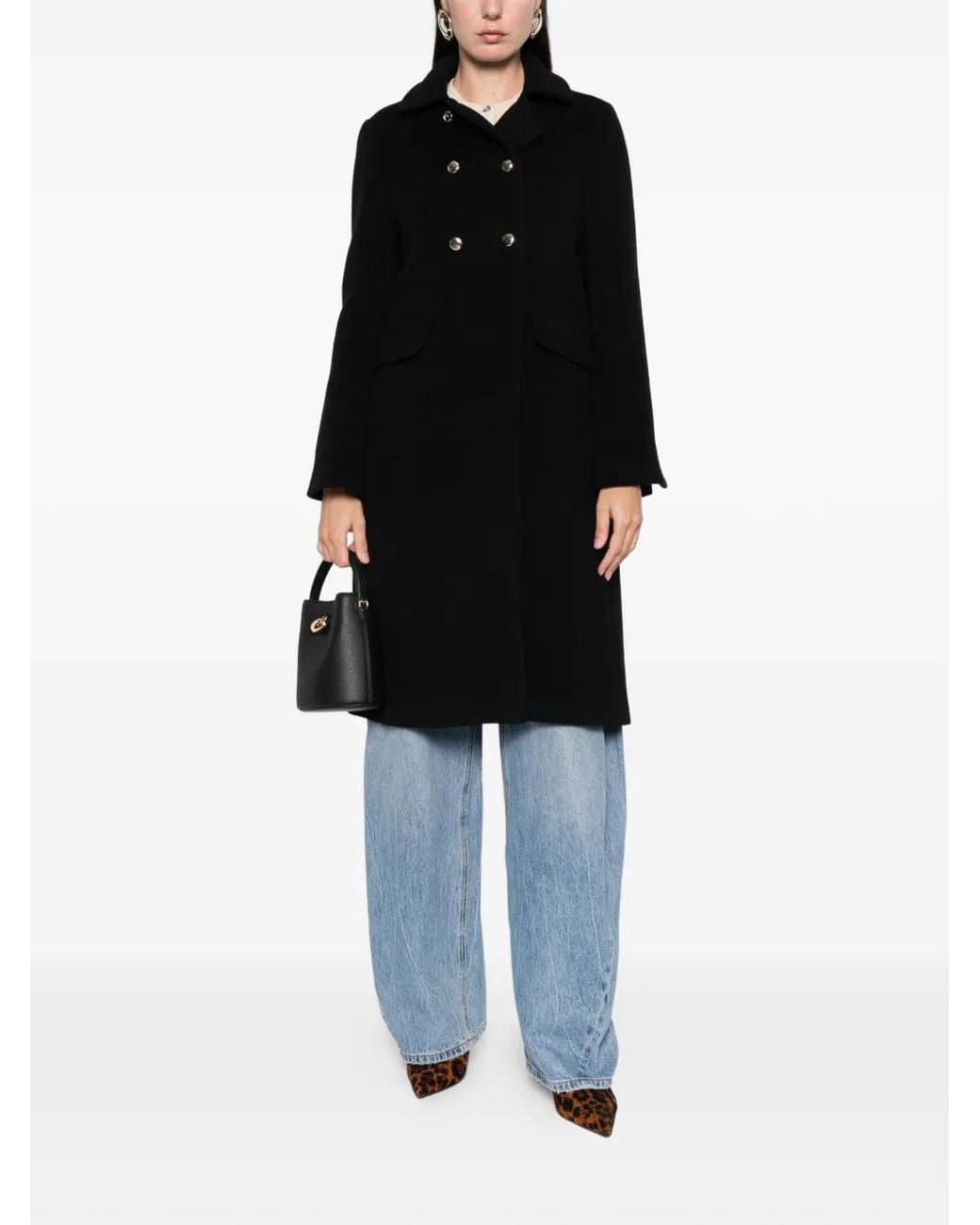 Maje Black Long Wool Blend Coat