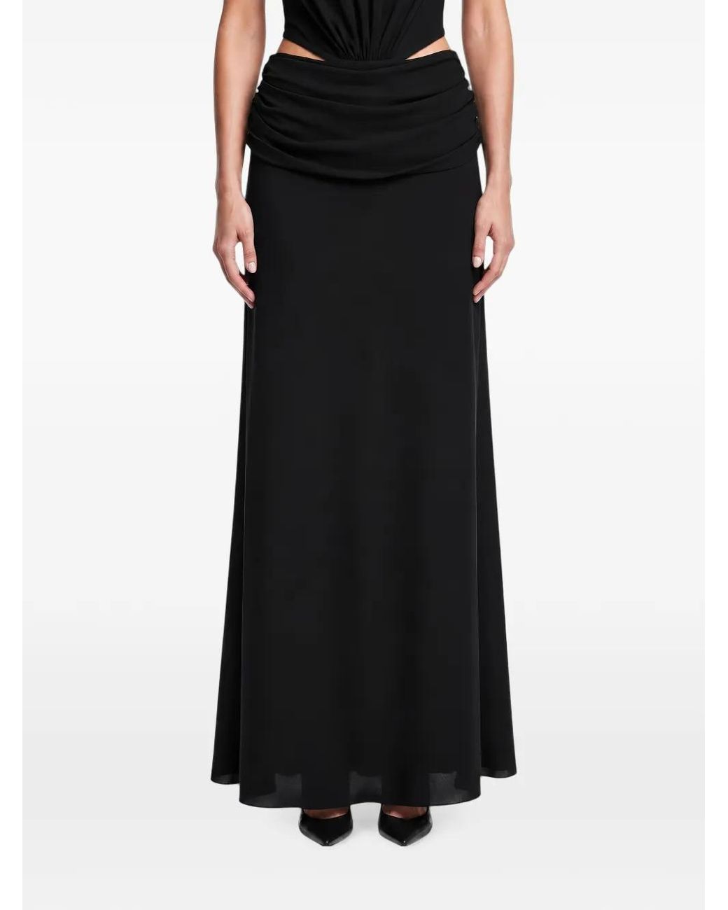 POST MERIDIEM Black Draped Chiffon Maxi Skirt