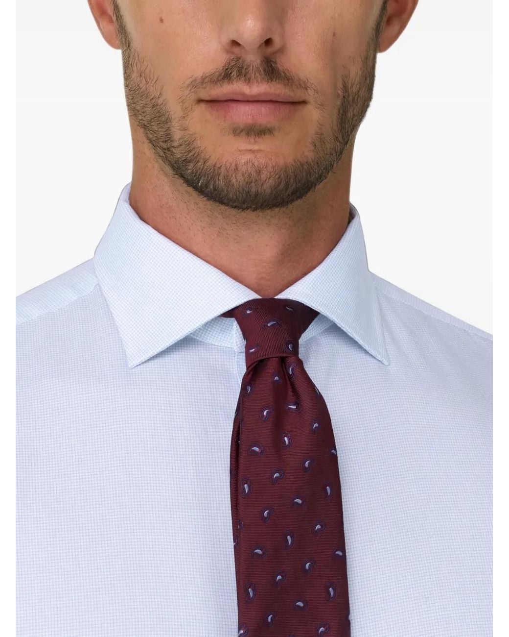 Boggi Blue Shirt Checked Cotton Twill Regular Fit for men