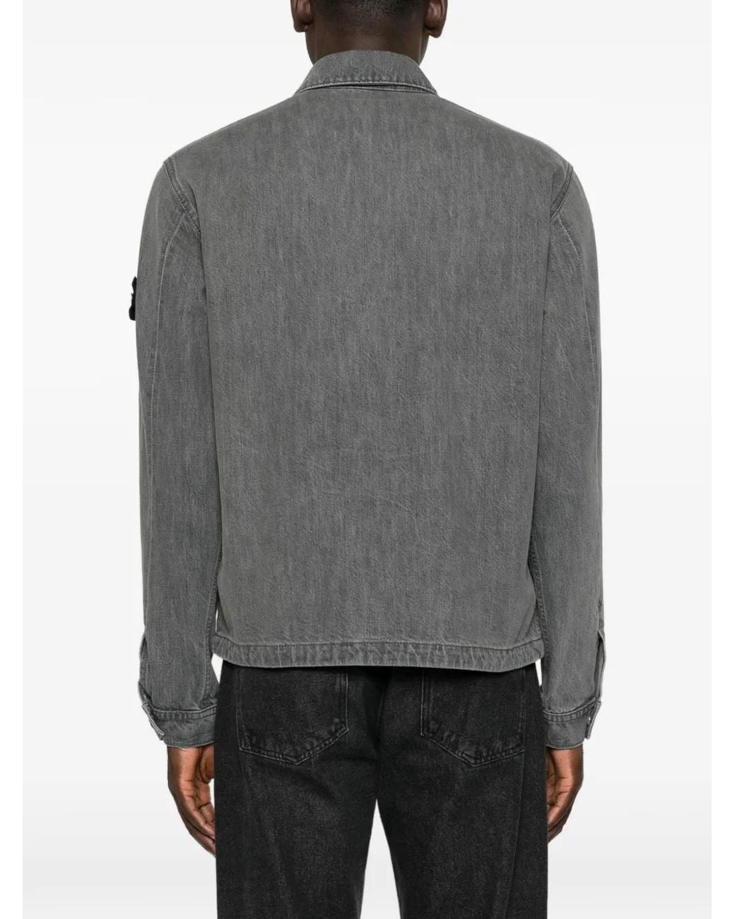 Stone Island Gray Logo-Patch Denim Jacket for men