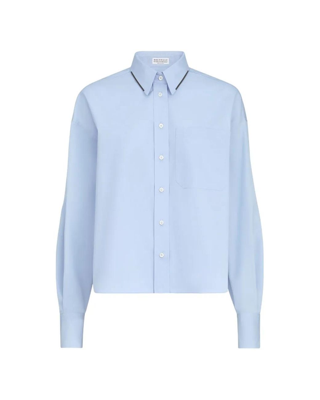 Brunello Cucinelli Blue Cotton Poplin Shirt With Shiny Details