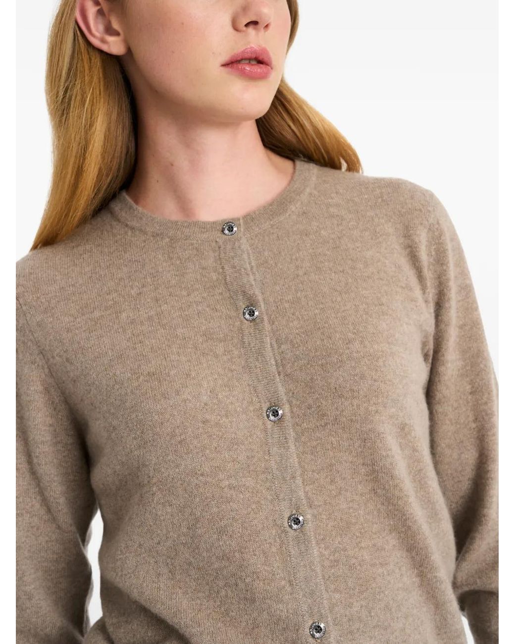 Pringle of Scotland Natural Crew-Neck Cashmere Cardigan