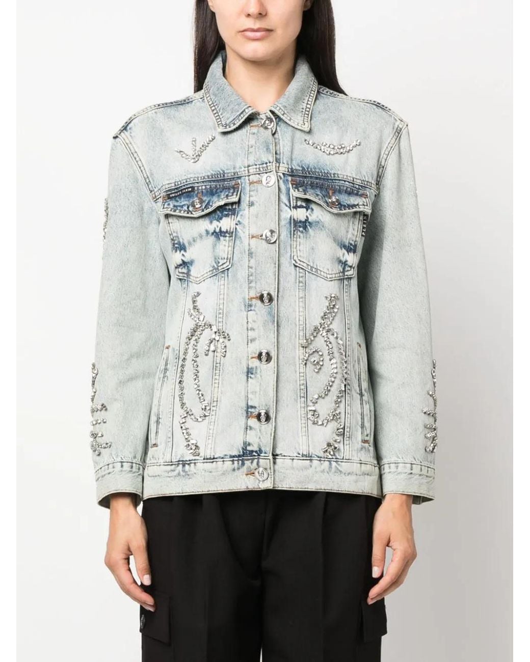 Philipp Plein Blue Crystal-Embellished Denim Jacket