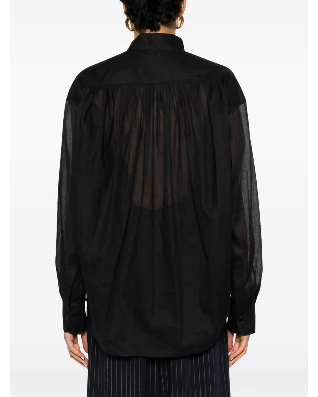 ANDAMANE Black Rania Gathered Semi-Sheer Blouse